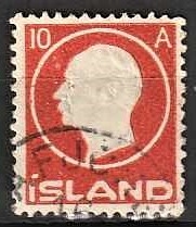 FRIMÆRKER ISLAND | 1912 - AFA 70 - Kong Frederik VIII - 10 aur rød - Stemplet