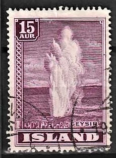 FRIMÆRKER ISLAND | 1938-39 - AFA 194 - Geysir - 15 aur mørklilla - Stemplet