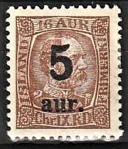 FRIMÆRKER ISLAND | 1921-22 - AFA 104 - Provisorier - 5/16 aur brun - Ubrugt