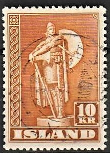 FRIMÆRKER ISLAND | 1947 - AFA 241B - Thorfinn Karlsefni - 10 kr. orangebrun tk. 11 1/2 - Stemplet