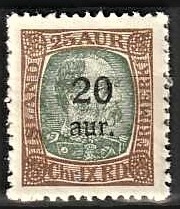 FRIMÆRKER ISLAND | 1921-22 - AFA 107 - Provisorier - 20/25 aur brun/grøn - Ubrugt