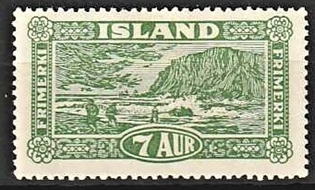 FRIMÆRKER ISLAND | 1925 - AFA 114 - Landskabsserie - 7 aur grøn - Ubrugt 
