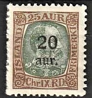 FRIMÆRKER ISLAND | 1921-22 - AFA 107 - Provisorier - 20/25 aur brun/grøn - Ubrugt