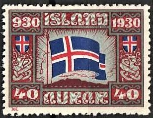 FRIMÆRKER ISLAND | 1930 - AFA 134 - Alting 1000 års jubilæum - 40 aur rød/grøn/blå - Ubrugt