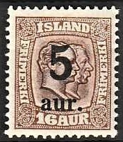 FRIMÆRKER ISLAND | 1921-22 - AFA 105 - Provisorier - 5/16 aur brun - Ubrugt