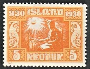 FRIMÆRKER ISLAND | 1930 - AFA 138 - Alting 1000 års jubilæum - 5 kr. orange - Ubrugt