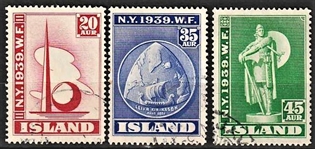 FRIMÆRKER ISLAND | 1939 - AFA 206-08 - Verdensudstilling i New York - 20 - 45 aur - Stemplet