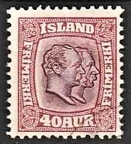 FRIMÆRKER ISLAND | 1907 - AFA 58 - Chr. IX og Frederik VIII - 40 aur lillarød tk. 12 3/4 - Ubrugt
