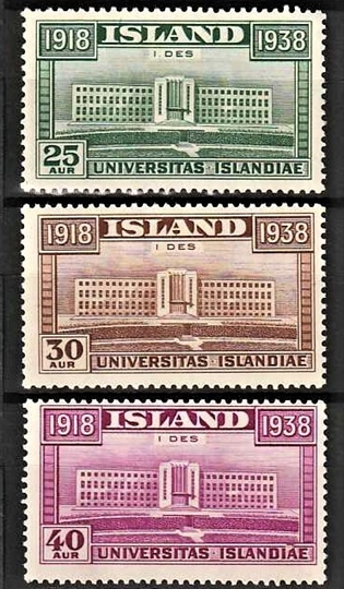 FRIMÆRKER ISLAND | 1938 - AFA 202-204 - 20 års uafhængighed - Komplet sæt - Ubrugt