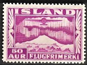 FRIMÆRKER ISLAND | 1934 - AFA 178 - Luftpost - 50 aur rødlilla tk. 14 - Ubrugt