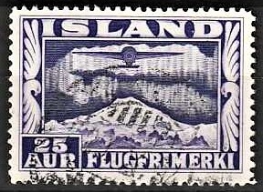 FRIMÆRKER ISLAND | 1934 - AFA 177 - Luftpost - 25 aur violet tk. 14 - Stemplet