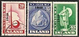 FRIMÆRKER ISLAND | 1940 - AFA 219-221 - Verdensudstilling overtryk 1940 - 20-45 aur - Stemplet