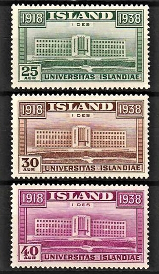 FRIMÆRKER ISLAND | 1938 - AFA 202-204 - 20 års uafhængighed - Komplet sæt - Ubrugt