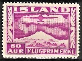 FRIMÆRKER ISLAND | 1934 - AFA 178 - Luftpost - 50 aur rødlilla tk. 14 - Ubrugt