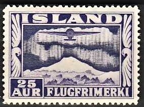 FRIMÆRKER ISLAND | 1934 - AFA 177 - Luftpost - 25 aur violet tk. 14 - Ubrugt