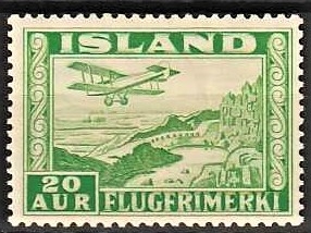 FRIMÆRKER ISLAND | 1934 - AFA 176A - Luftpost - 20 aur grøn tk. 12½ - Ubrugt