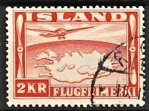 FRIMÆRKER ISLAND | 1934 - AFA 180 - Luftpost - 2 kr. rødorange tk. 12 ½ - Ubrugt