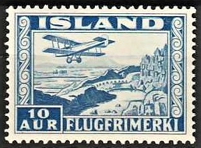 FRIMÆRKER ISLAND | 1934 - AFA 175 - Luftpost - 10 aur blå tk. 12 ½ - Ubrugt