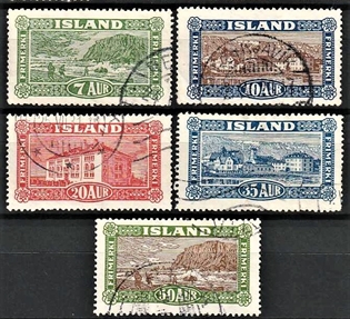 FRIMÆRKER ISLAND | 1925 - AFA 114-18 - Landskabsserie - 7 - 50 aur - Stemplet