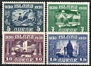 FRIMÆRKER ISLAND | 1930 - AFA 126-29 - Alting 1000 års jubilæum - 5 - 15 aur - Postfrisk