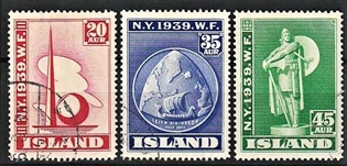 FRIMÆRKER ISLAND | 1939 - AFA 206-08 - Verdensudstilling i New York - 20 - 45 aur - Stemplet