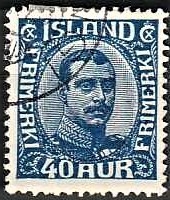 FRIMÆRKER ISLAND | 1921-22 - AFA 103 - Kong Christian X - 40 øre blå - Stemplet