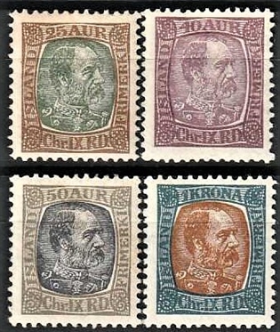 FRIMÆRKER ISLAND | 1902-04 - AFA 42-45 - Kong Chr. IX - 25 aur - 1 kr. - Ubrugt