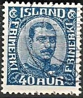 FRIMÆRKER ISLAND | 1921-22 - AFA 103 - Kong Christian X - 40 øre blå - Stemplet