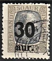 FRIMÆRKER ISLAND | 1925 - AFA 112 - Provisorier - 30/50 aur grå/blå - Stemplet