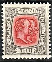 FRIMÆRKER ISLAND | 1907 - AFA 50 - Chr. IX og Frederik VIII - 4 aur grå/rød tk. 12 3/4 - Postfrisk