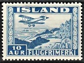 FRIMÆRKER ISLAND | 1934 - AFA 175 - Luftpost - 10 aur blå tk. 12 ½ - Ubrugt