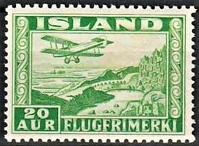 FRIMÆRKER ISLAND | 1934 - AFA 176 - Luftpost - 20 aur grøn tk. 14 - Ubrugt