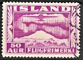 FRIMÆRKER ISLAND | 1934 - AFA 178 - Luftpost - 50 aur rødlilla tk. 14 - Stemplet