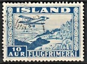 FRIMÆRKER ISLAND | 1934 - AFA 175 - Luftpost - 10 aur blå tk. 12 ½ - Stemplet