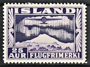 FRIMÆRKER ISLAND | 1934 - AFA 177 - Luftpost - 25 aur violet tk. 14 - Ubrugt