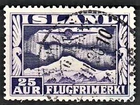 FRIMÆRKER ISLAND | 1934 - AFA 177A - Luftpost - 25 aur violet tk. 12 ½ - Stemplet