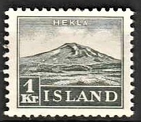 FRIMÆRKER ISLAND | 1935 - AFA 182 - Vulkanen Hekla - 1 kr. oliven - Ubrugt (Limløs)