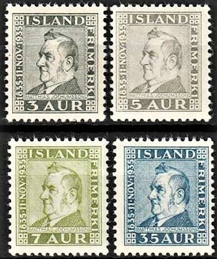 FRIMÆRKER ISLAND | 1935 - AFA 183-86 - Matthias Jochumsson - Komplet sæt 3-35 aur - Ubrugt