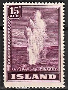 FRIMÆRKER ISLAND | 1938-39 - AFA 194 - Geysir - 15 aur mørklilla - Postfrisk