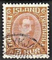 FRIMÆRKER ISLAND | 1931-33 - AFA 157 - Kong Christian X - 3 aur brungul - Stemplet