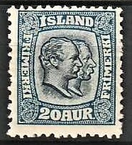FRIMÆRKER ISLAND | 1907 - AFA 56 - Chr. IX og Frederik VIII - 20 aur blå tk. 12 3/4 - Ubrugt 
