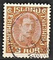 FRIMÆRKER ISLAND | 1931-33 - AFA 157 - Kong Christian X - 3 aur brungul - Stemplet