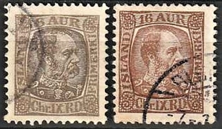 FRIMÆRKER ISLAND | 1902-04 - AFA 38,40 - Kong Chr. IX - 6 + 16 aur - Stemplet