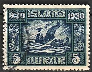 FRIMÆRKER ISLAND | 1930 - AFA 126 - Alting 1000 års jubilæum - 5 aur mørkblå - Stemplet