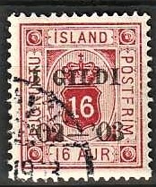 FRIMÆRKER ISLAND | 1876-95 - AFA 6 - Tjeneste - 16 aur karmin tk. 14 - Stemplet
