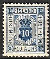 FRIMÆRKER ISLAND | 1898-1900 - AFA 5B - Tjeneste - 10 aur ultramarin tk. 12 3/4 - Ubrugt