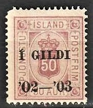 FRIMÆRKER ISLAND | 1902-03 - AFA 16 - Tjeneste I GILDI 02-03 - 50 aur rødlilla tk. 14 - Ubrugt 