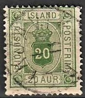FRIMÆRKER ISLAND | 1876-95 - AFA 7 - Tjeneste - 20 aur grøn tk. 14 - Stemplet