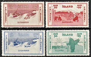 FRIMÆRKER ISLAND | 1933 - AFA 167-70 - Velgørenhedsmærker - Komplet sæt 10+10 - 50+25 aur - Ubrugt