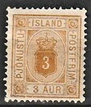 FRIMÆRKER ISLAND | 1876-95 - AFA 3 - Tjeneste - 3 aur gul tk. 14 - Ubrugt